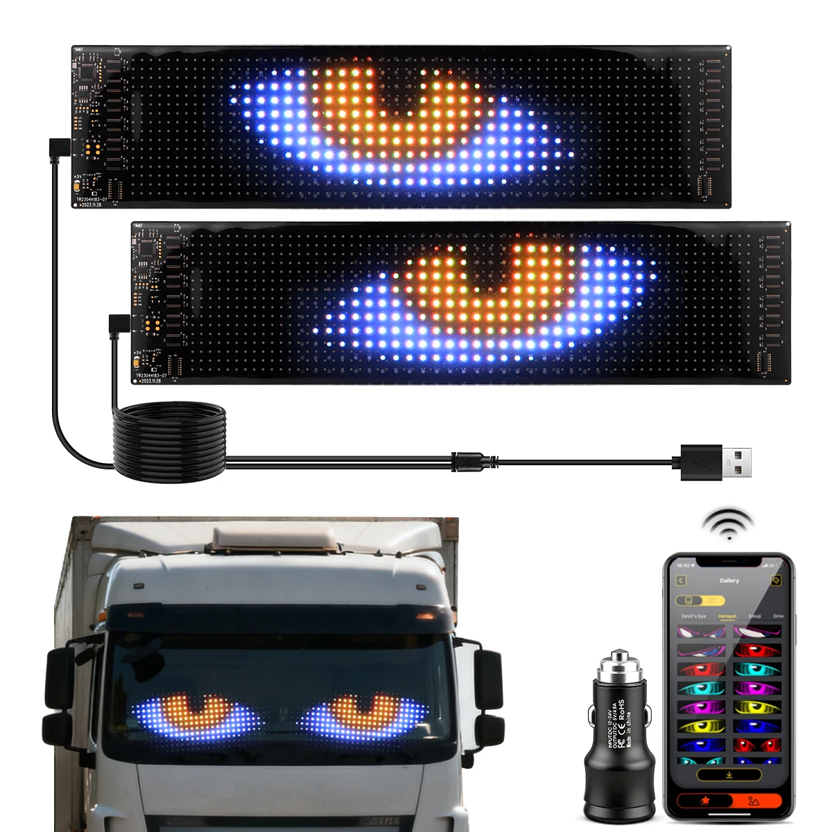 LED Car Sign Flexible LED Matrix Panel 5V USB LED Panel Signs for Car Bluetooth Smart RGB Scrolling Display Message Board Lamp