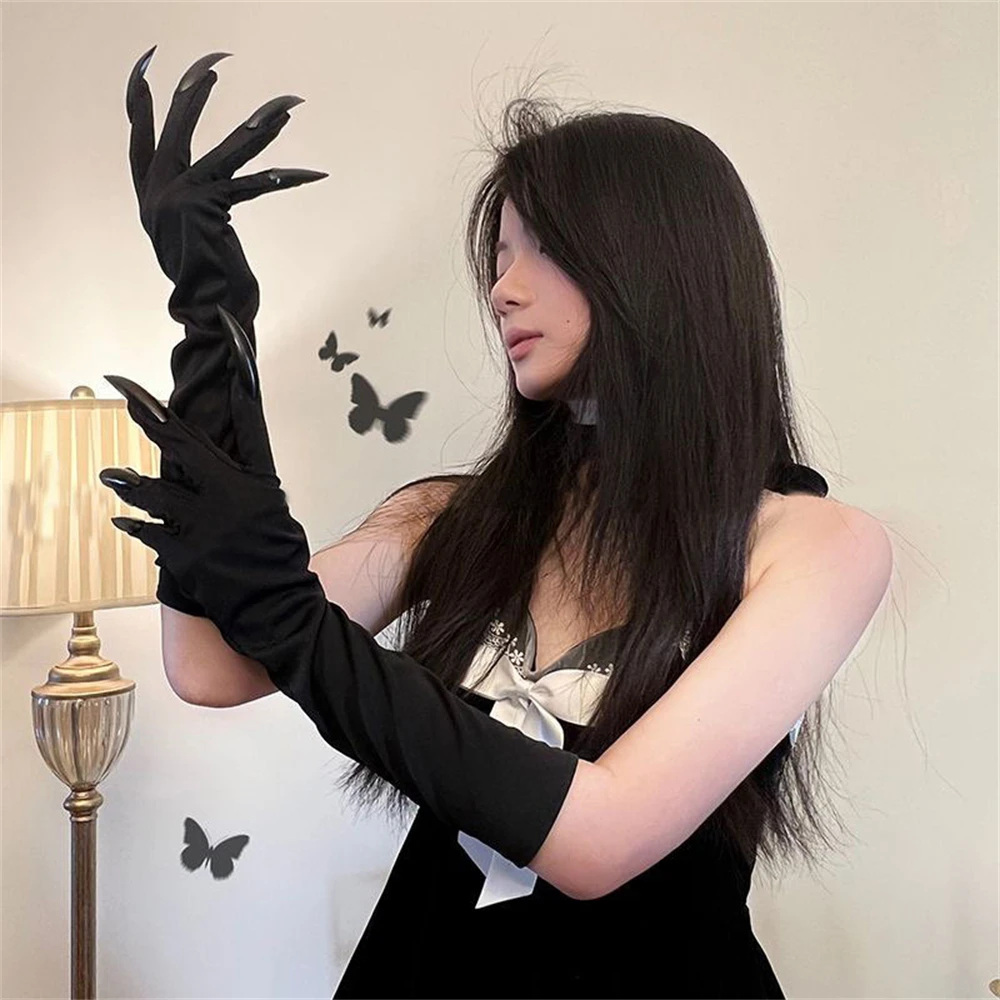 1 Pair Horror Black Devil's Ghost Claws Gloves Halloween Cosplay Costume Makeup Scary Claw Long Nail Gloves