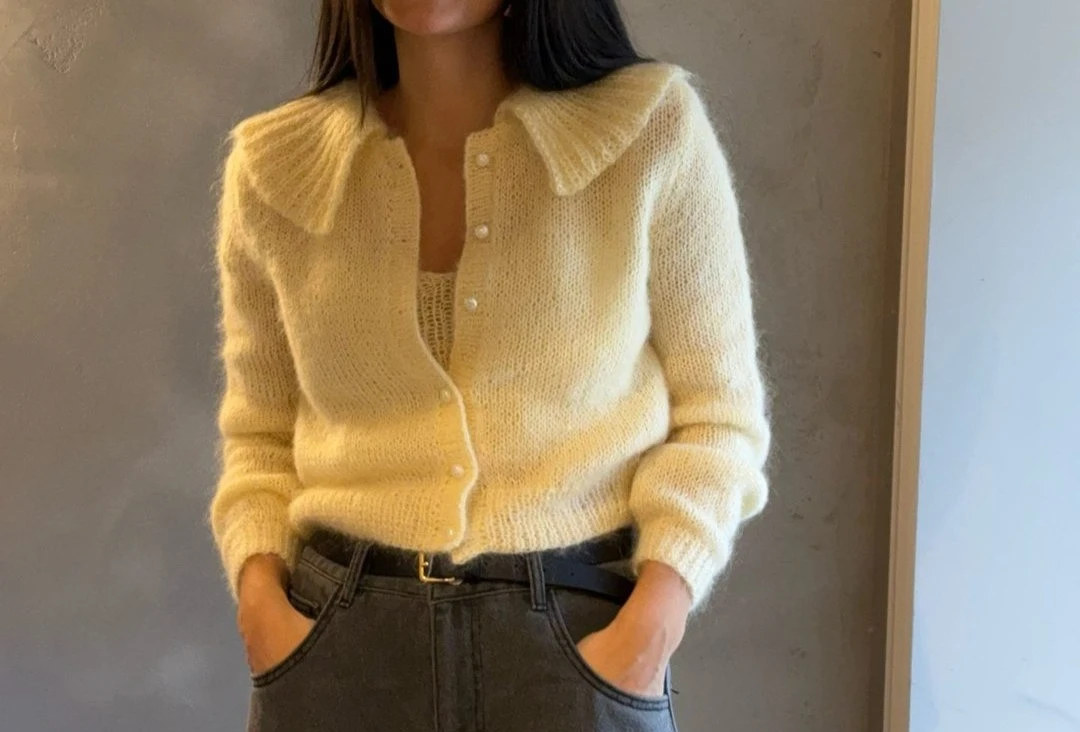 

Short Sweater Jacket with Lapels, Soft and Lucid, Lazy Knitted Cardigan, Beautiful Doll Collar Top in Spring and Autumn, Women
