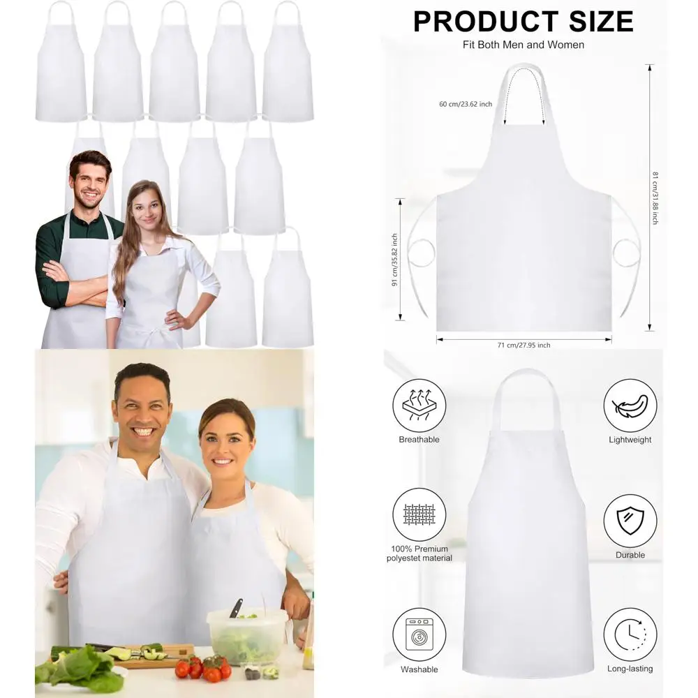 

Unisex Machine Washable Plain Aprons Bulk Pack of 36, Adjustable Bib Aprons for Men and Women, White Aprons for Adults