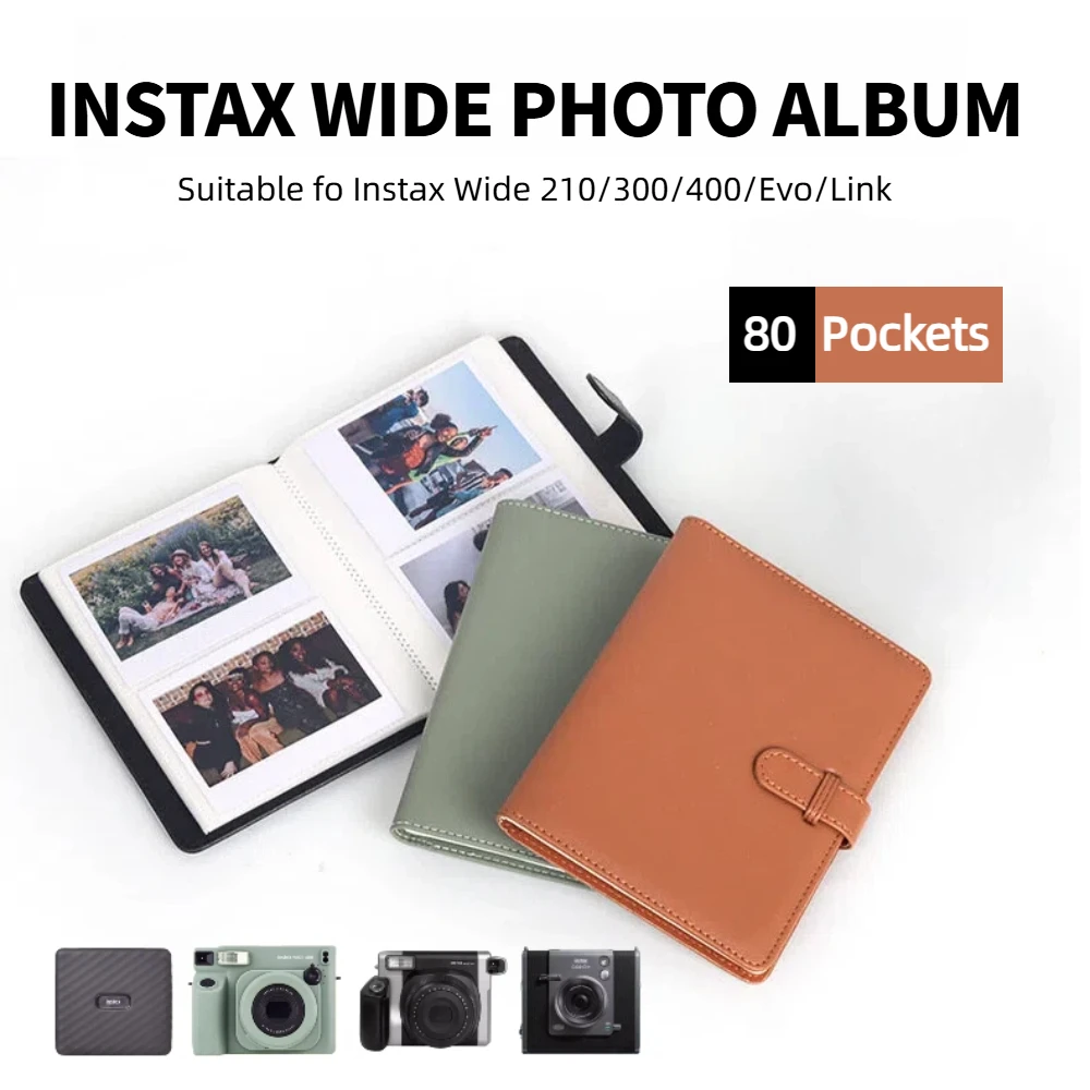 80 Pockets Instant Wide Photo Album | PU Leather Solid Color for Polaroid iType/600/SX70 & Fujifilm Instax Wide