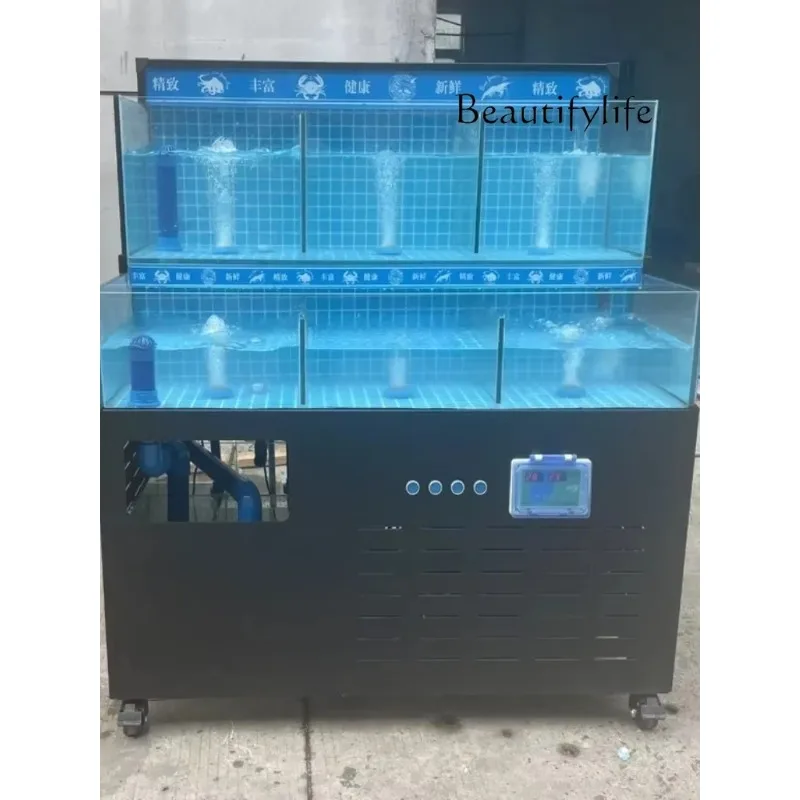Mobile double-layer fish tank Commercial seafood   Shellfish  Seafood pool Refrigerator Integrated hotel seafood tank