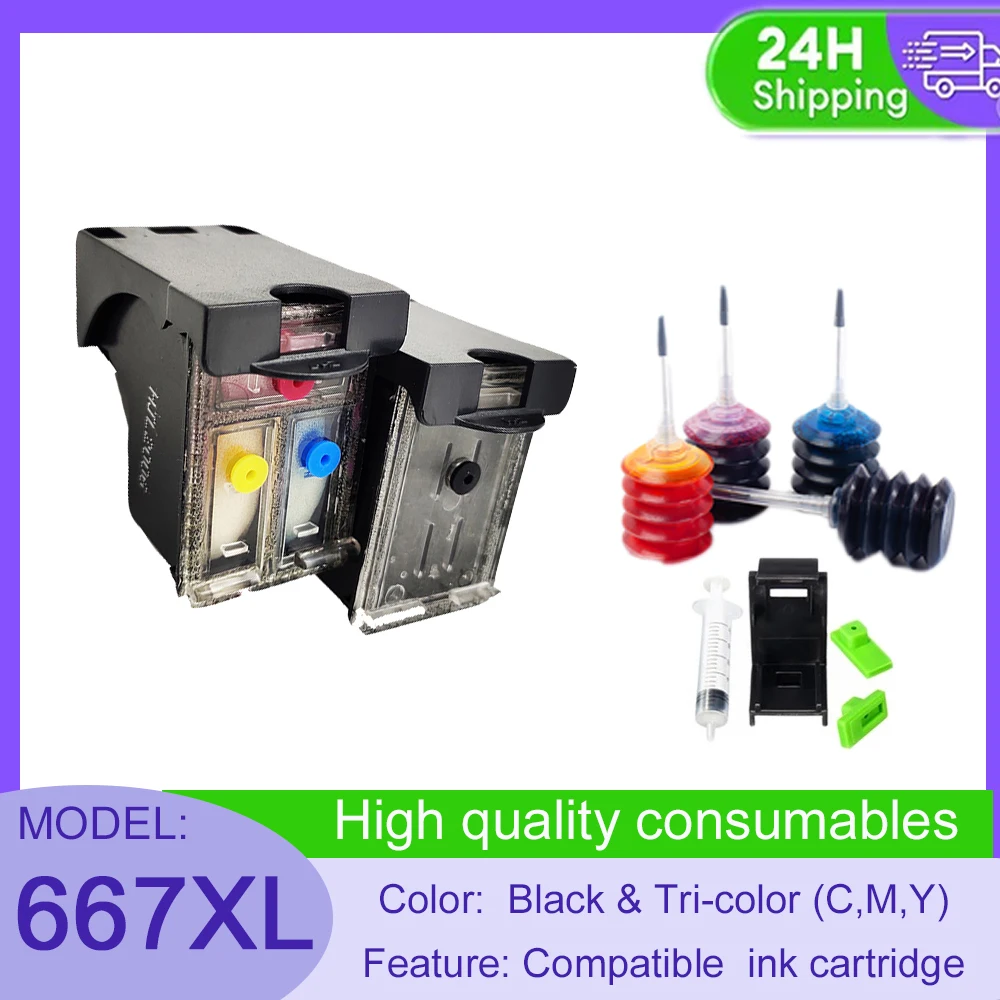 Vilaxh Compatible Refill Kit Ink Cartridge for HP 667 667 for HP Deskjet Advantage 1275/2374/2375/2376 2376/2775/2776 667XL