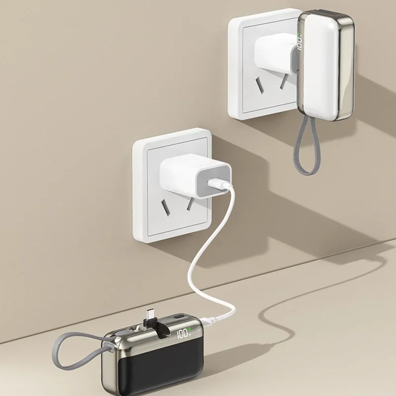 Power Bank 20000mAh 22.5W Fast Charging Capsule Portable Charger With Built-in Cable Tail Plug For Mobile Phone Tablet Daily Use view 5
