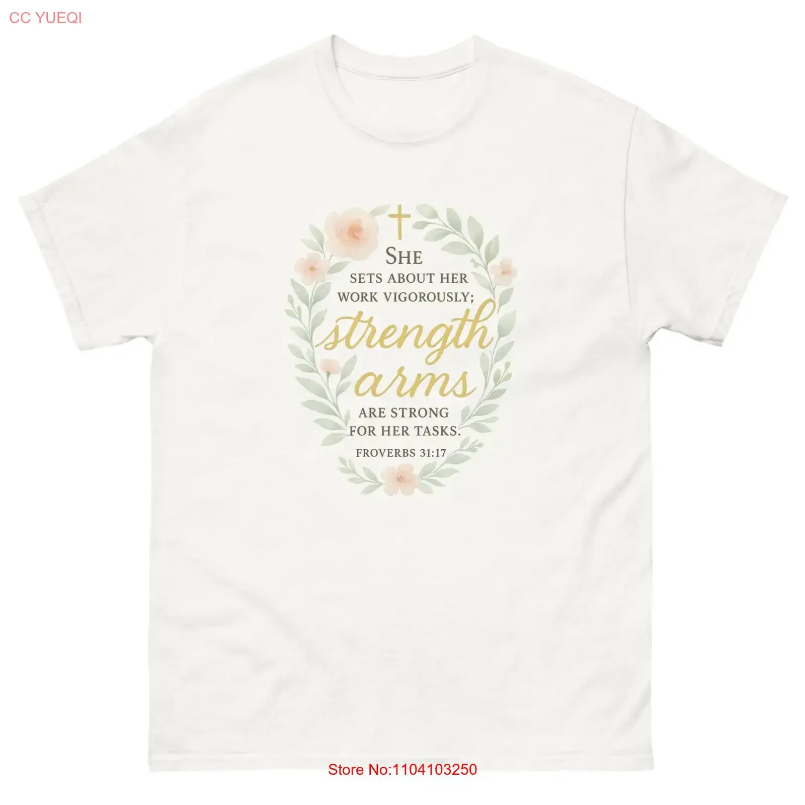 Proverbios 31:17 Camiseta Vintage Lavada con Estilo para Mujer Cristiana, con Versículo de las Escrituras sobre Fuerza y Dignidad, Suave y Elástica, Unisex