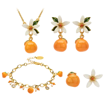 Juicy grape jewelry set orange necklace earrings ring bracelet elegant handmade enamel jewelry set for women girl best gift