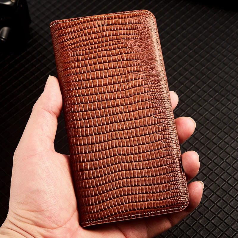 Untuk Huawei Enjoy 10 10S 10E 20 20E 50Z 60 60X 70 70X 70S Pro Plus Retro Lizard Pattern Genuine Leather Flip Phone Case Cowhide