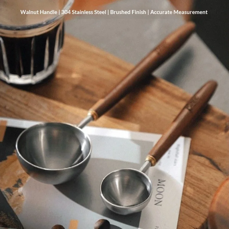 Bincoo Wooden Handle Stainless Steel Coffee Scoop Tablespoon Measuring Spoon Walnut Wood Long Handle Coffee Spoons Kitchen