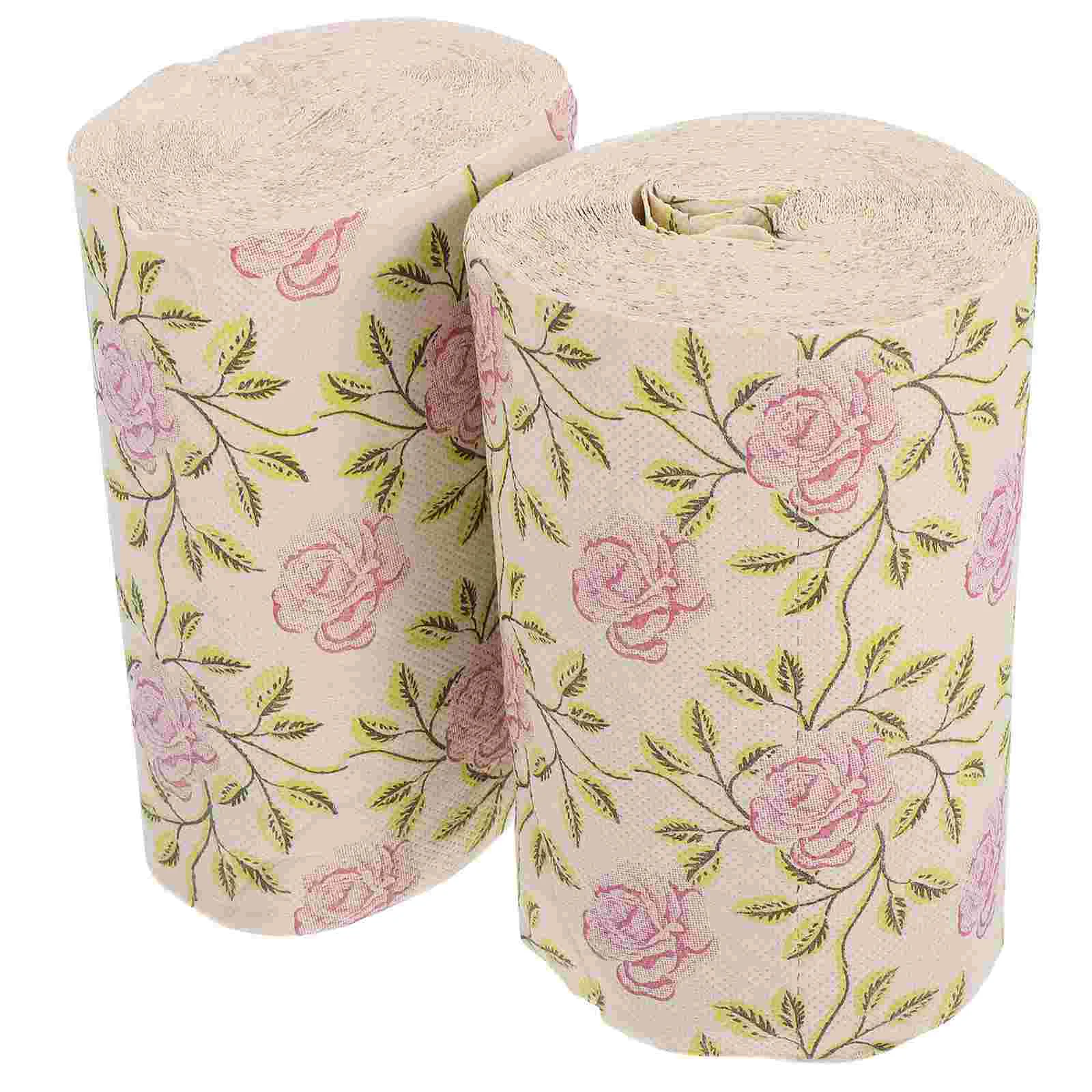 2 Pcs Roll Toilet Paper Flower Napkins Decorative Wedding Novelty Pattern Tissue Cute Printing