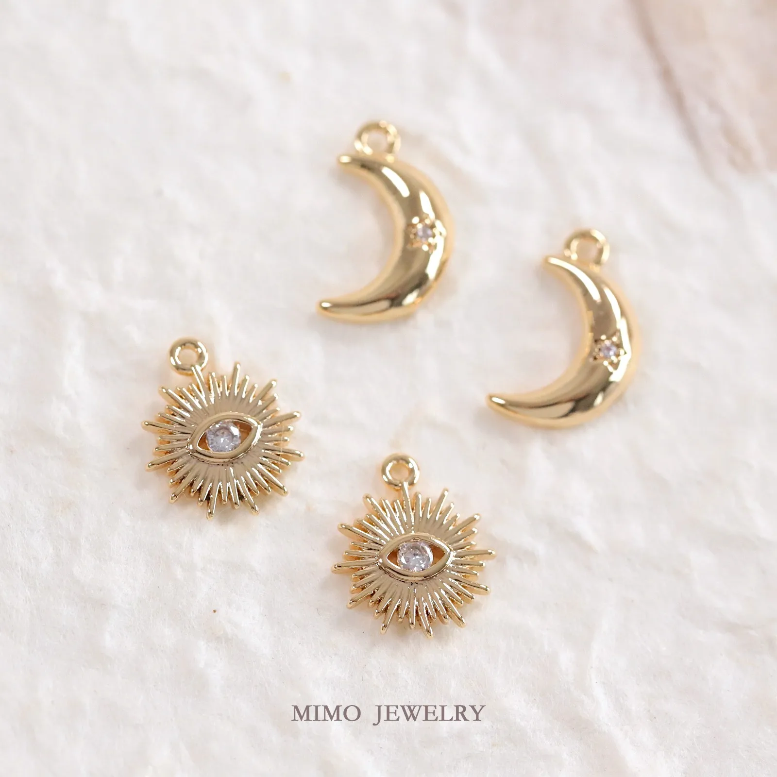 

Zircon Moon Sun European American Wind Charms Pendant Supplies DIY Hand Brass Gold Plated Accessories