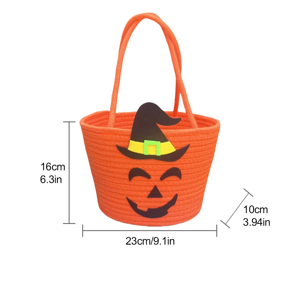 Halloween Pumpkin Bucket Bag with Witch Hat Candy Storage Bucket Portable Gift Basket for Party Decorations