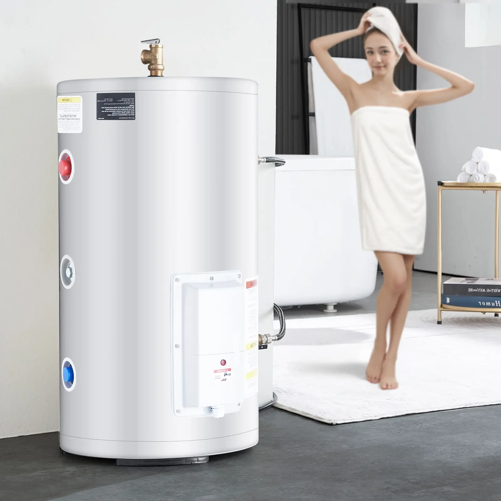 Electric Water Heater, 18 Gallon Tank Instant Hot, 1.6Kw Tankless w/ LED Display,Knob Control, IPX4 Waterproof Side Connection