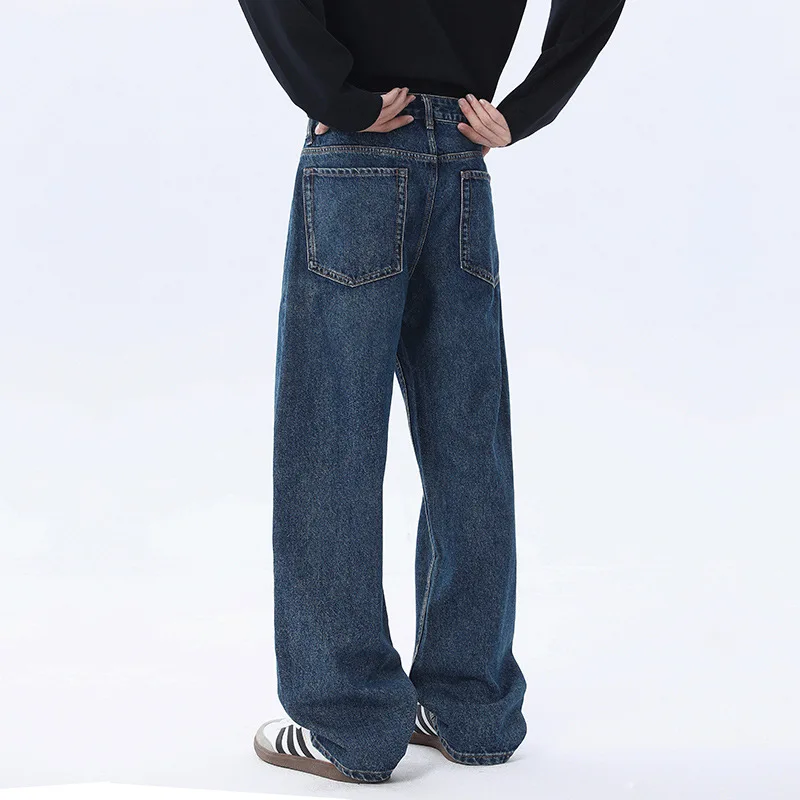 【Mirrordust】 Vintage gewaschene blaue Jeans mit geradem Bein für Herren, Frühling und Herbst, koreanischer Stil, Pendlerhose mit weitem Bein