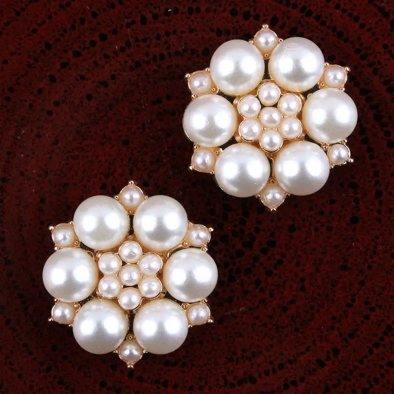 

10pcs/lot 27MM Gold Vintage Metal Full Pearl Buttons For Flower Centre Decorative Flatback Buttons For Wedding Embellishment