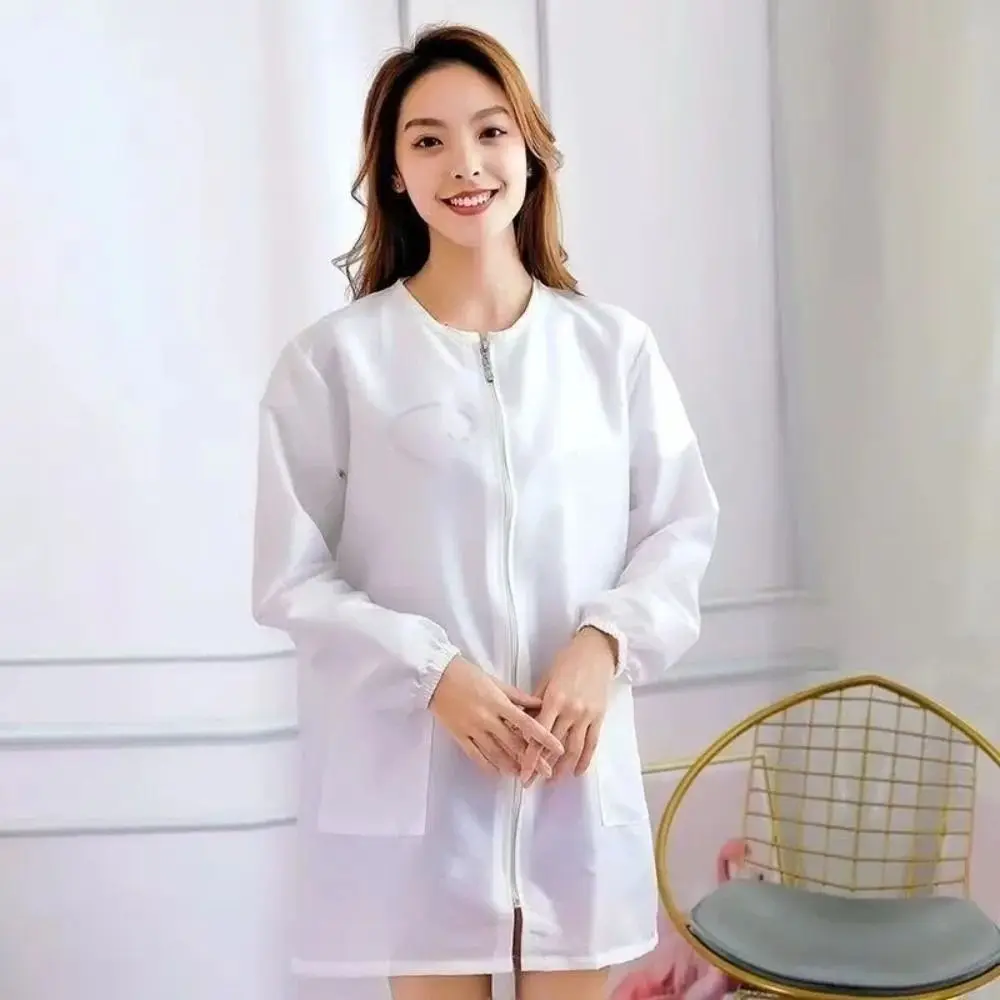 Short/Long Sleeve Barber Shop Work Clothes Polyester Non-stick Hair Hair Salon Uniforms Easy Zippered Breathable