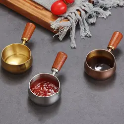 304 Stainless Steel Sauce Pan Wooden Handle 60ml/120ml/180ml Seasoning Cup Reusable Measuring Spoon Steak