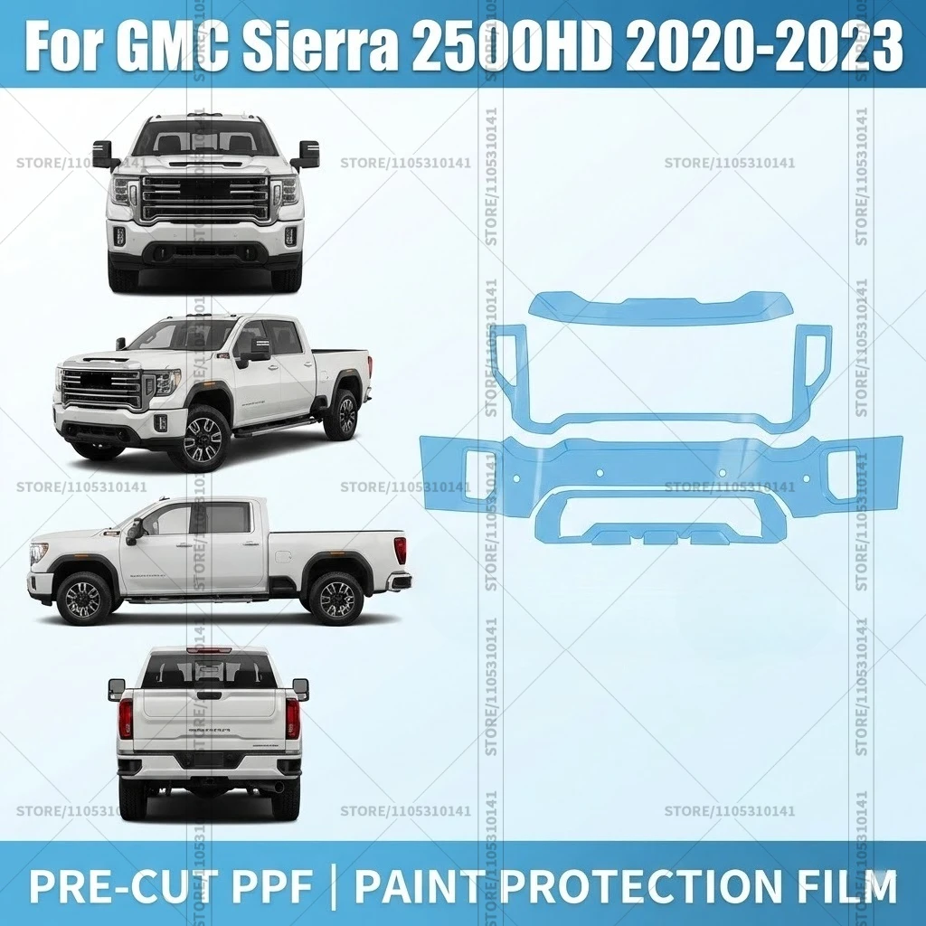 Pre-Cut Paint Protection Film PPF Transparent Car Film Professional Automotive PPF Front Bumper For GMC Sierra 2500HD 2020-2023