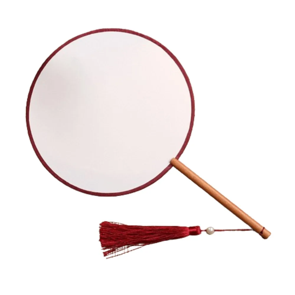 Vintage Blank Round Hand Fan Embroidery Unfinished Wooden Silk Hand Fan Chinese Style with Tassel Art Painting Fans