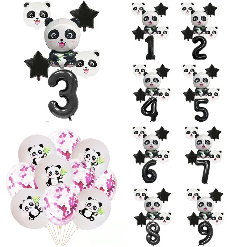 Cartoon Animal Black 32inch Foil Number Balloon Set Star Panda Children Birthday Party Decoration Baby Shower Kids Animal Ballon