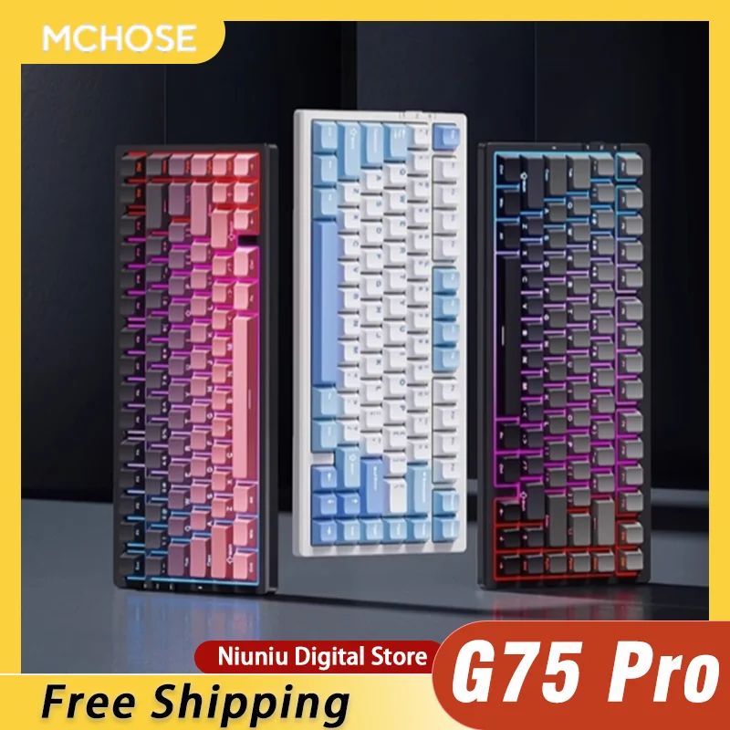

Механическая клавиатура MCHOSE G75 Pro, беспроводная, трехрежимная, 75% раскладка, прокладка, 5-слойная, амортизирующая, RGB, PBT, с возможностью горячей замены для ПК