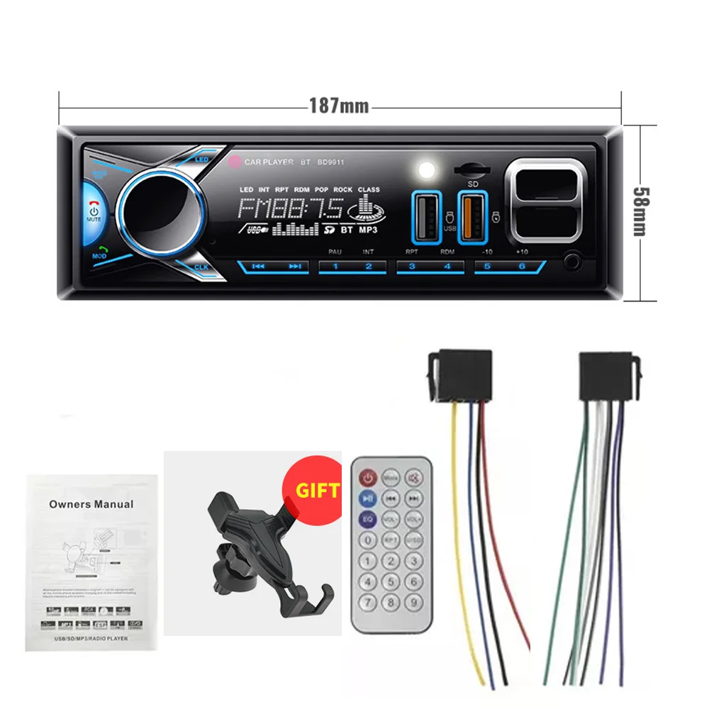 Car Radio MP3 Player Fm Radio Car Bluetooth Car Stereo Audio Receiver 1 Din Multimedia Player 12V Aux Input SD/TF/USB