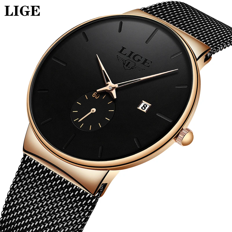 

Часы LIGE для мужчин, лучшие роскошные модные деловые мужские часы с сетчатым ремнем, повседневные спортивные водонепроницаемые кварцевые часы с датой, Relogio Masculino