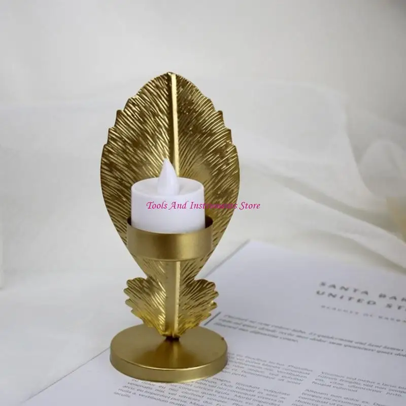 Nordic Leaf Holder Iron Candlestick Desktop Ornamen Ruang Tidur Kamar Tidur C7AC
