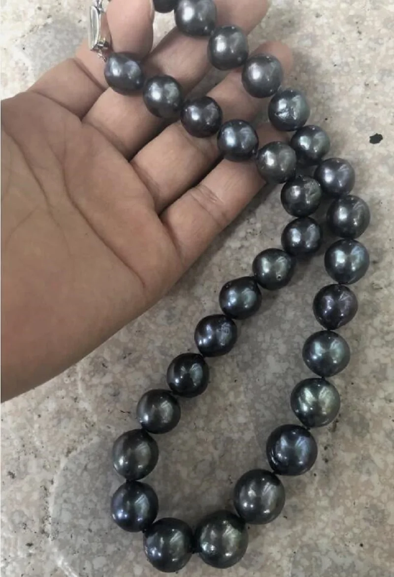 

HUGE 18" 10-11MM NATURAL SOUTH SEA GENUINE BLACK ROUND PEARL NECKLACE