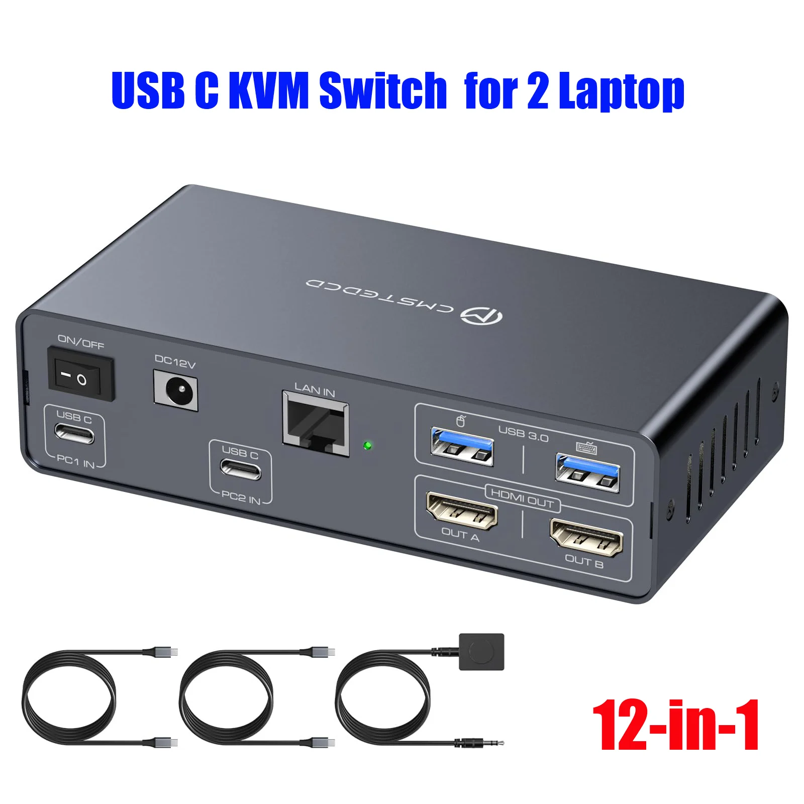 Estación de acoplamiento KVM USB C HDMI 4K60Hz 10Gbps USB 3,2 puertos Monitor dual Puerto Ethernet de 1000Mbps para 2 portátiles