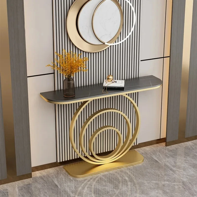 Minimalist Iron Console Tables Slate Narrow Side Table Corridor Entry Italian End View Desk with Light Entrance Furniture F image 2