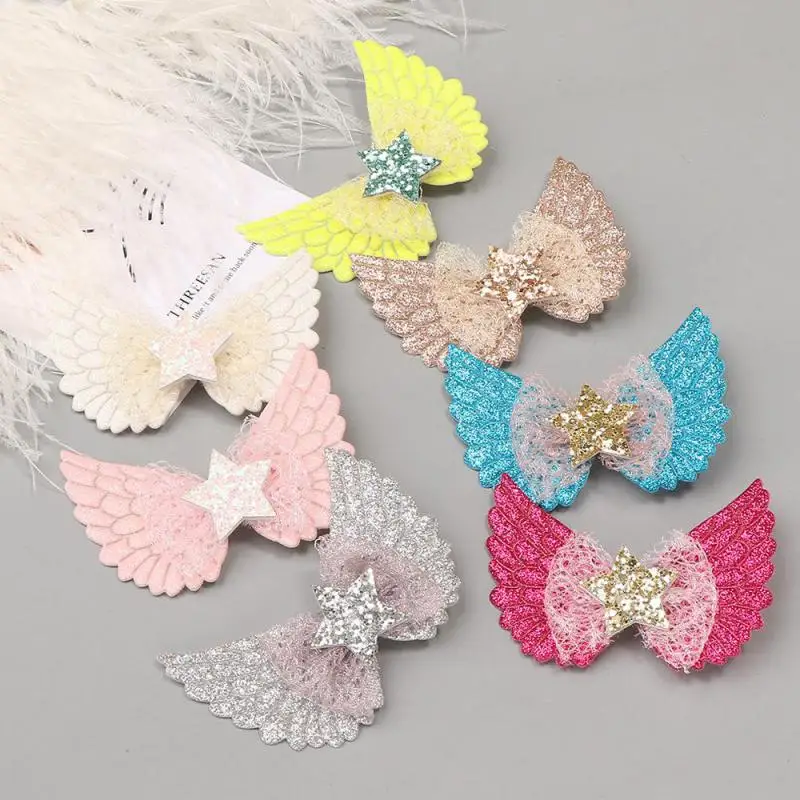 

2pcs New Cute Glitter Angel Wing Hair Clips For Baby Girls Handmade Hairpins Barrettes Headwear Fashion Kids Hair Accessories