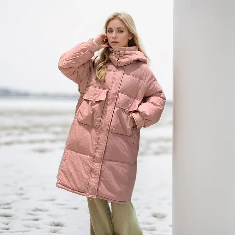 2024 Winter Down Cotton-padded Medium-length Hooded Jacket Korean Female Style Loose Fit Thickened Parkas For All Seasons Coat