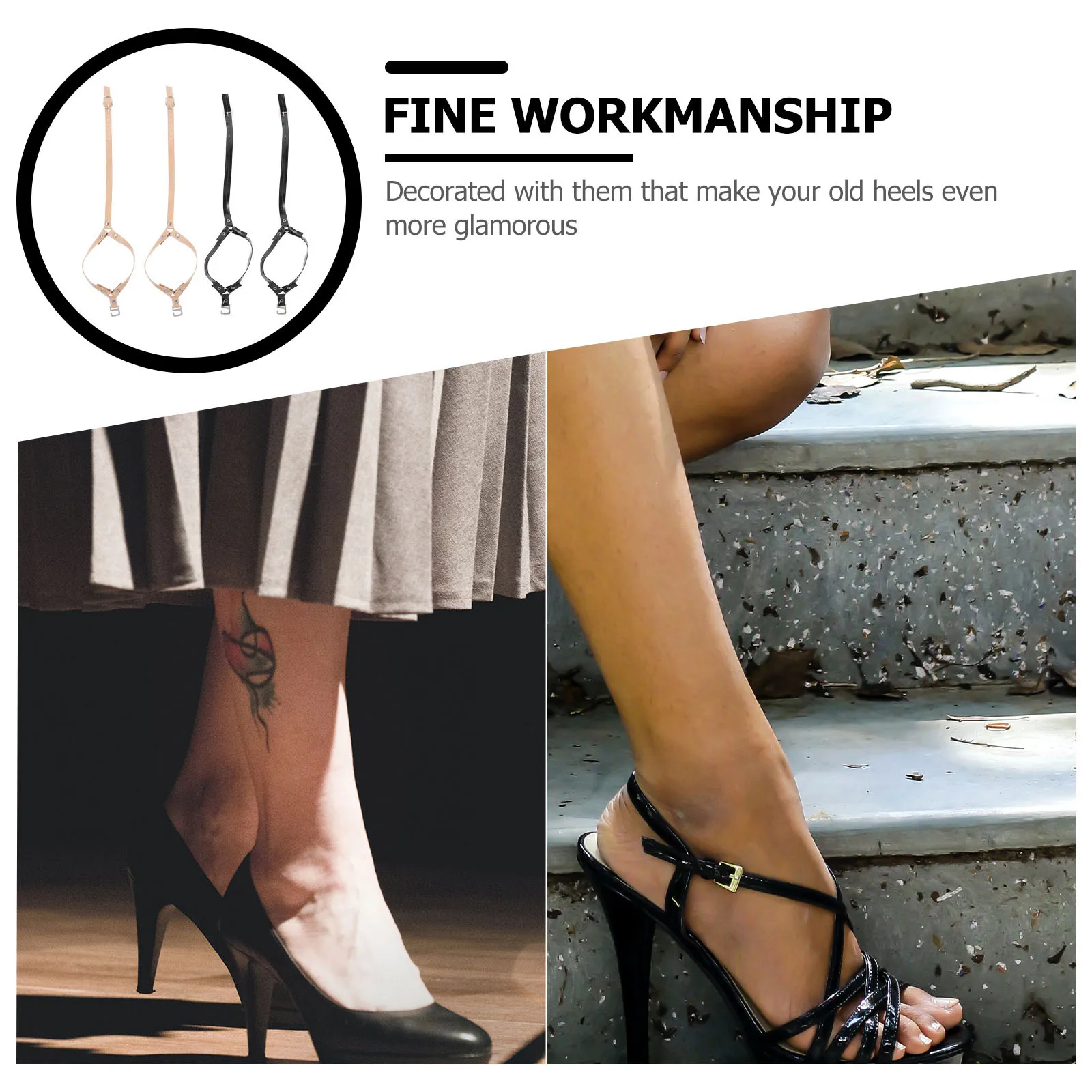 2 أزواج عالية الكعب حزام المضادة للانزلاق أربطة أحذية مثلث حزمة مشبك معدني قابل للتعديل تصميم بولي PU دائم المرأة العملية