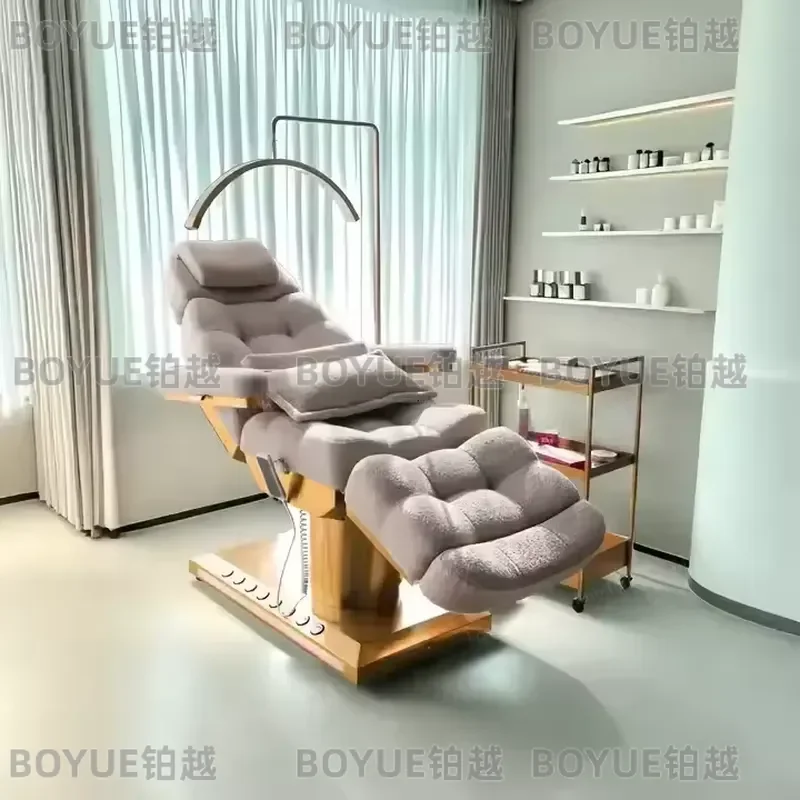 Gold Metal Base Foot Control Three Motor Electric Beauty Massage Bed Custom Color Foldable for Salon Hotel School