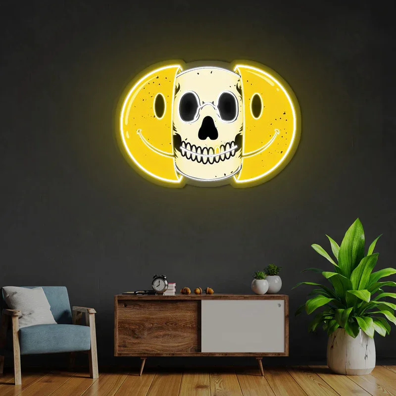 Half Skull Emoticons Neon Sign ,Skull Neon Sign,Skull Decor Game Room Decor Gift for Him