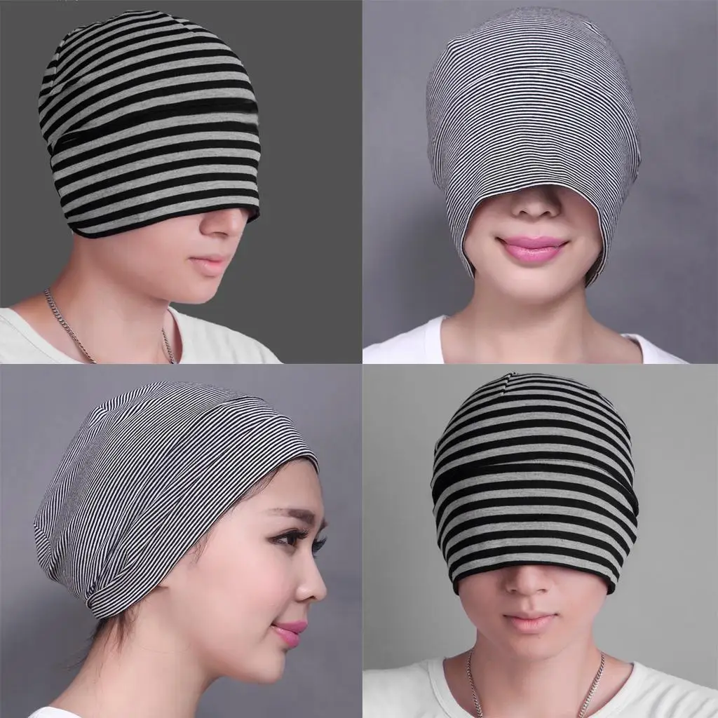 Adult Men Women Cotton Night Cap Plain Sleeping Hat Beanie Soft Sleep Patch Sleep Solid Caps Black White