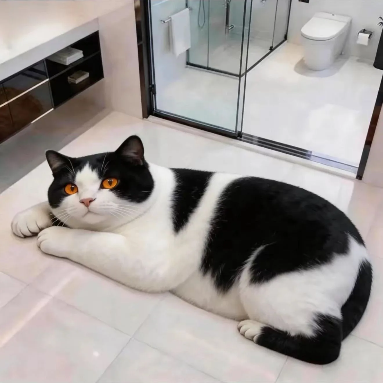VIKAMA Chubby Black White Cat Shaped Bath Mat Non Slip Washable Absorbent Floor Rug Cute Animal Bedroom Bathroom Decor Mat
