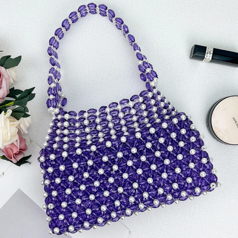 Fashionable Transparent Acrylic Beaded Handbag Trendy Fashionable Handmade Pearl Bag Spring/summer Women's Shoulder Bag 2026