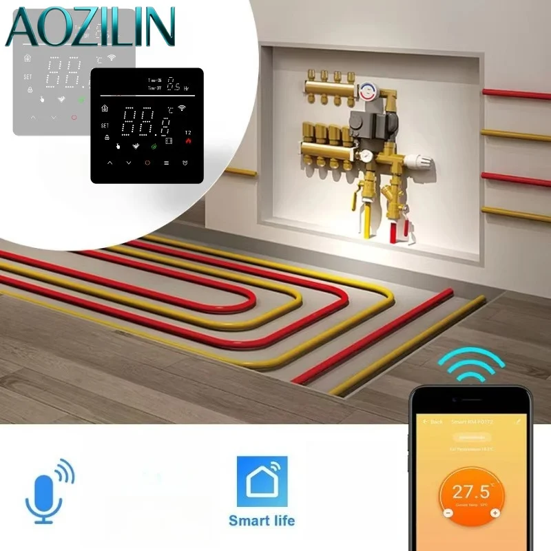 AOZILIN Smart Floor Heating Thermostat LED Digital Display Weekly Programmable Temperature Controller for Water Heating System