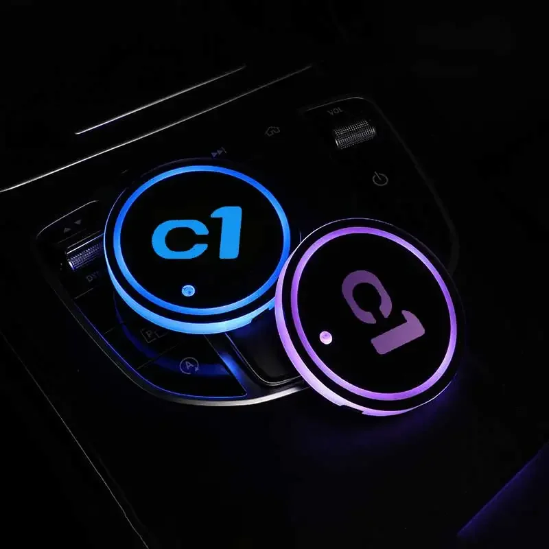 Luminous Car Water Cup Coaster Holder 7 Colorful Led Atmosphere Light USB Charging For C1 Auto Accessories