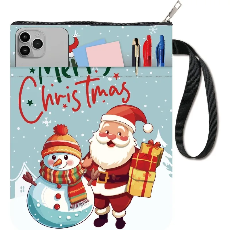

1 pc Merry Christmas Book Covers Santa Claus Book Protector with Zipper and Extra Sleeve Pocket for Book Lovers Xmas Gifts