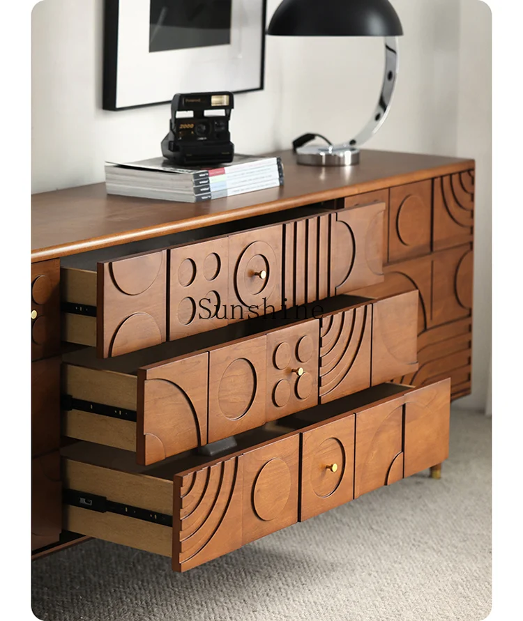 Solid wood chest medieval retro style carved home living room coffee table storage bedroom