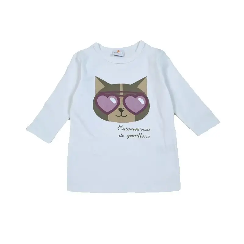 AA SS25 Children Clothes Boy and Girl Cat with Sunglasses Printed Tee Shirt with Denim and Ribbed Skirt/Leggings Kid Casual Wear