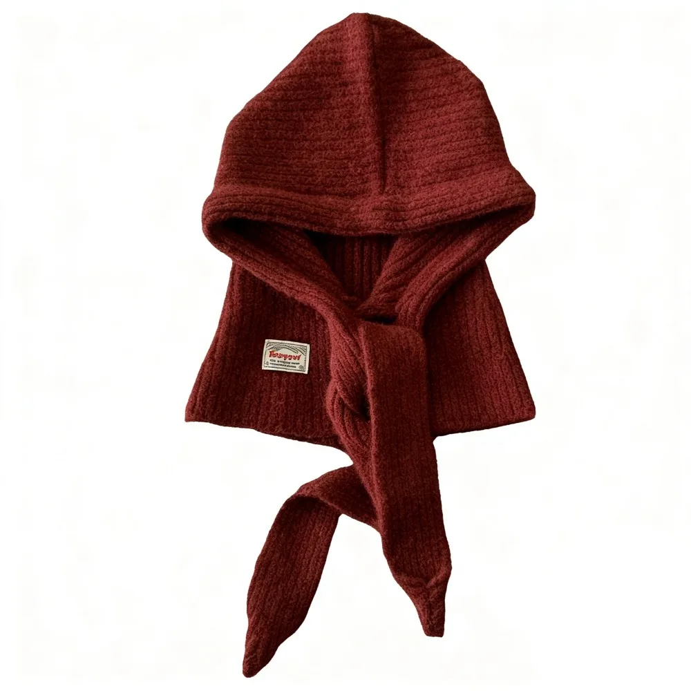 

Шерстяной материал Шерстяная вязаная Балаклава Большая окружность головы Защита ушей Зимняя шапка с капюшоном Защита шеи Дизайн 2 в 1