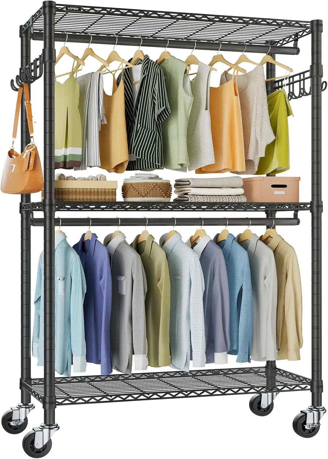 R2 Plus Clothes Rack Heavy Duty Rolling Closet for Hanging Clothes