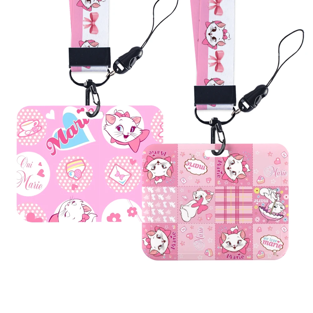 Correa para el cuello de gato Mary de Disney, papelería de poliéster, tarjetero de identificación, llaveros de cuerda para colgar DIY, llavero con cordón, soporte para tarjeta de identificación