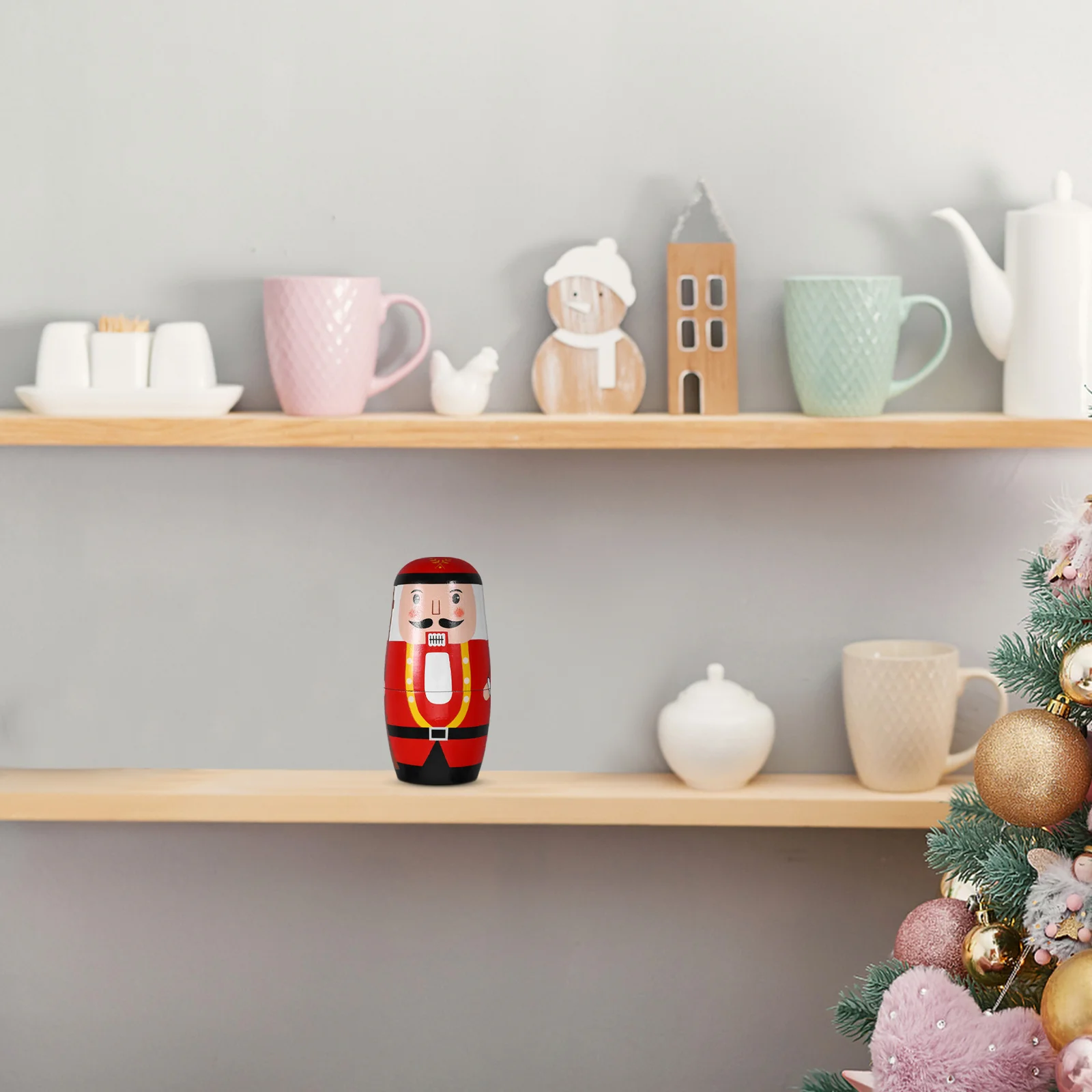 

1Set Christmas Nutcracker Nesting Russian Matryoshka Wooden Stackable Decor Desktop Ornament Gift for Kids and Adults Holiday