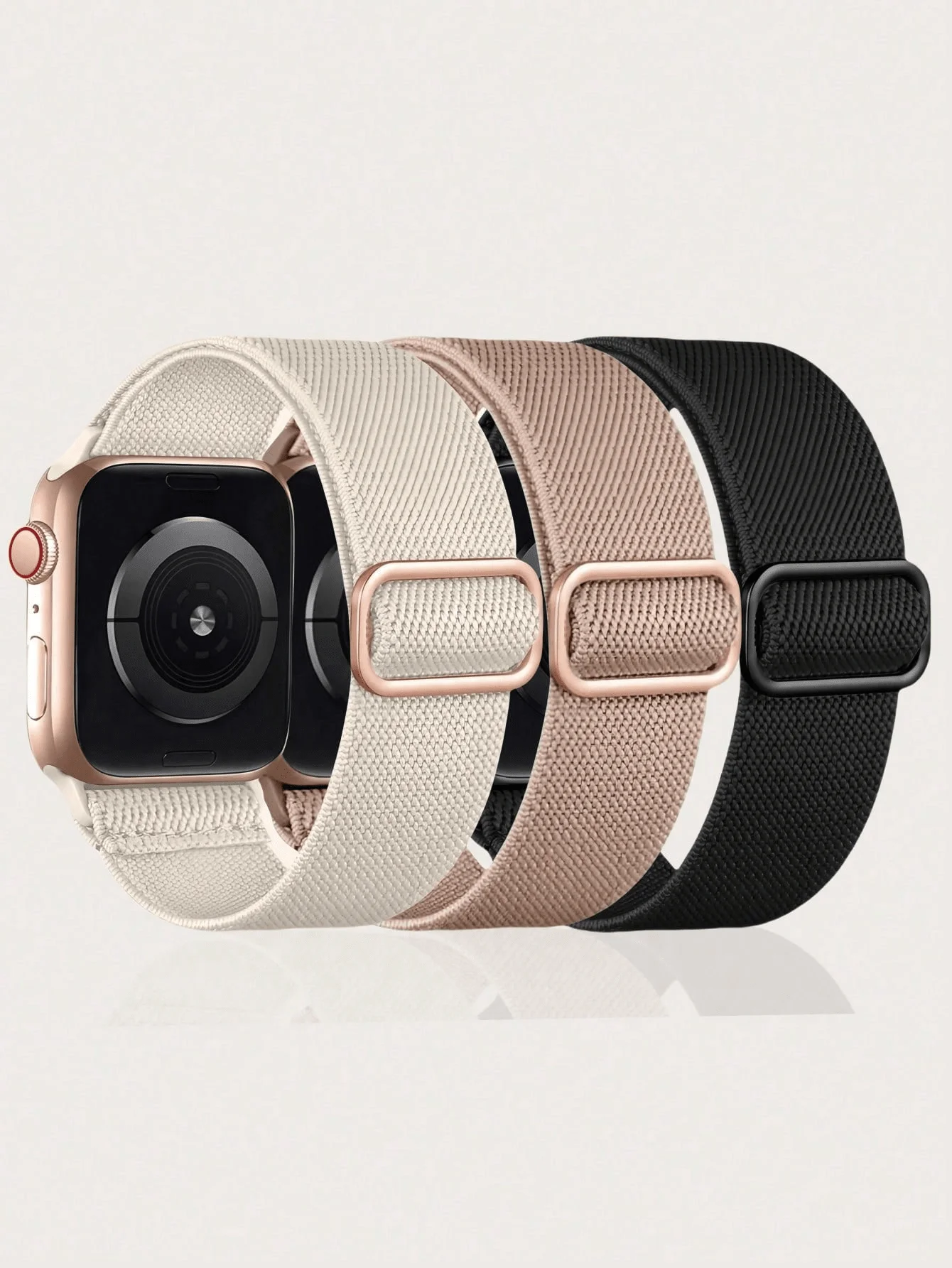 

Набор из 3 регулируемых эластичных нейлоновых ремешков для умных часов с диаметром 38-49 мм, бежевый, розовый, черный