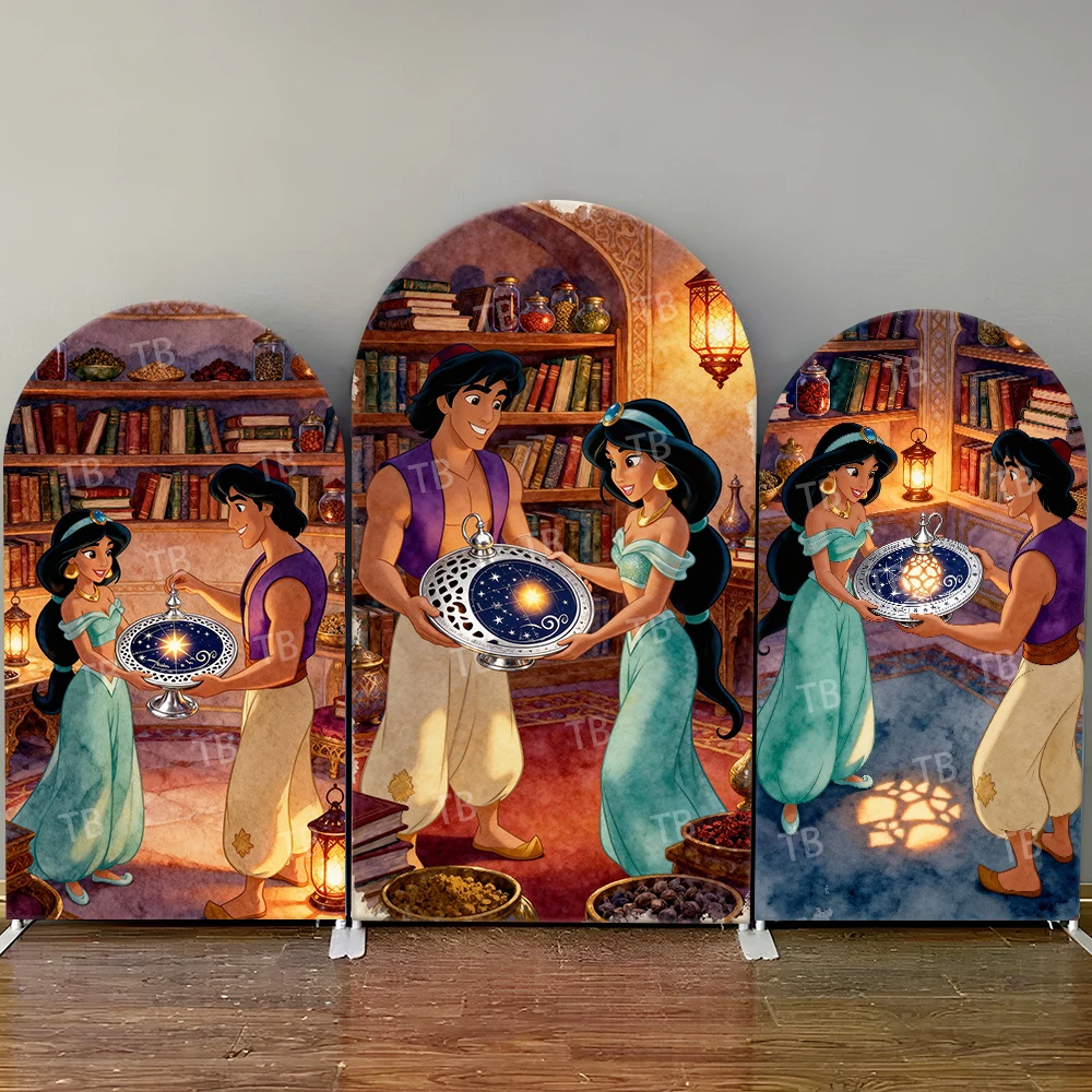 

Disney Aladdin & Jasmine Arch Backdrop Cover Star Lantern Bookshelf Lamp Cute Photo Booth Props for Parties & Home Decoration