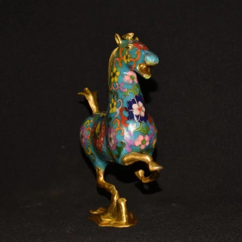 Cloisonne Enamel Horse Statue Flying Horse Treading Swallow Figurine Feng Shui Auspicious Steed Sculpture Home Office Decor